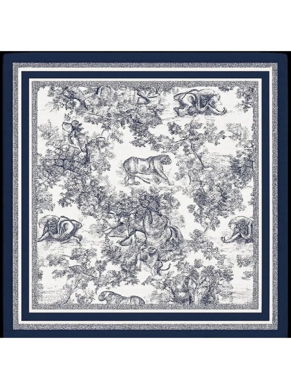 Jungle Safari Animal Print Satin Scarf Navy Blue & White